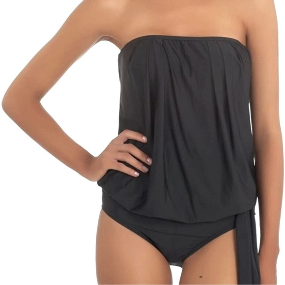 Athena Black Blouson Bandeau Swimsuit Tankini Set - Picture 8 of 9
